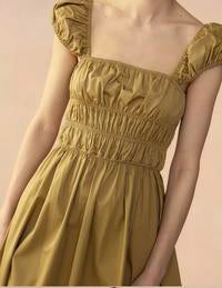 Cynthia Rowley Tie Back Cotton Dress Camel Smocked Midi