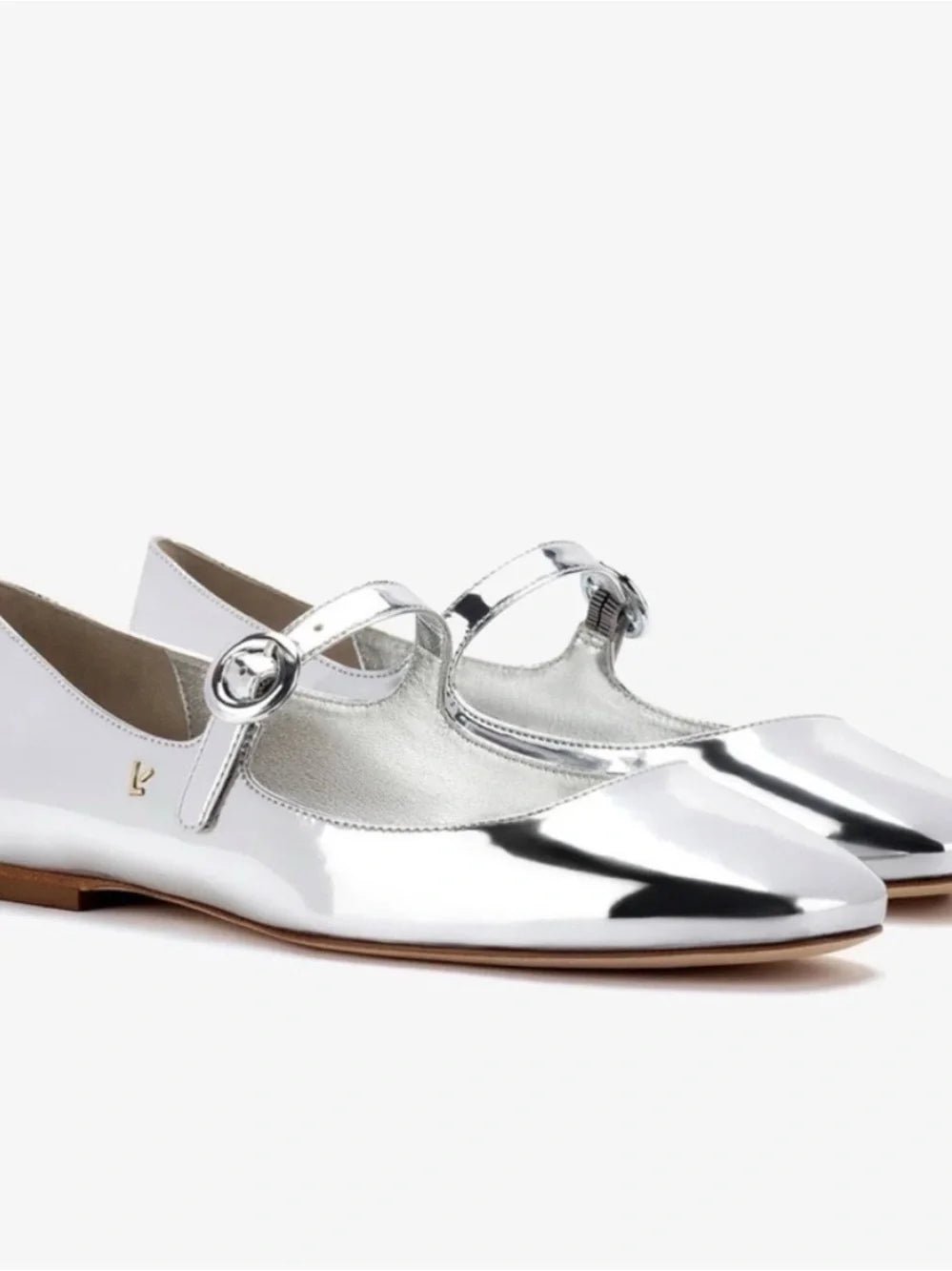 Larroudé Silver Patent Mary Jane Flats